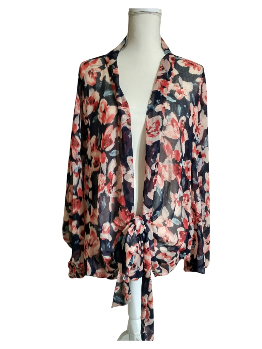 Floral Tie-Front Sheer Blouse